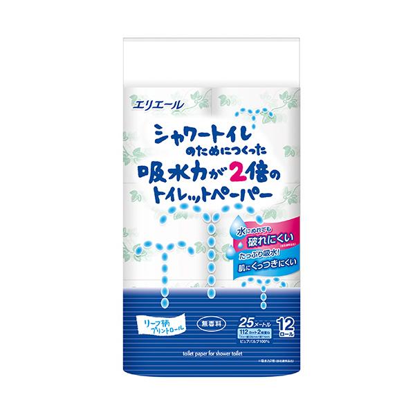 エリエール　シャワートイレのためにつくった吸水力が２倍のトイレットペーパー　ダブル　芯あり　２５ｍ　...