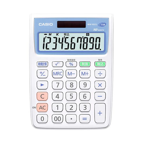 他サイト： カシオ　抗菌電卓　１０桁　ミニジャストタイプ　ＭＷ−１０２ＣＬ−Ｎ　１台の商品画像