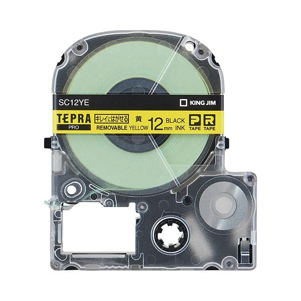 (まとめ) キングジム テプラ PRO テープカートリッジ キレイにはがせるラベル 12mm 黄／黒文字 SC12YE 1個 【×10セット】 KING JIM（キングジム） テプラ PRO テープカートリッジ キレイに