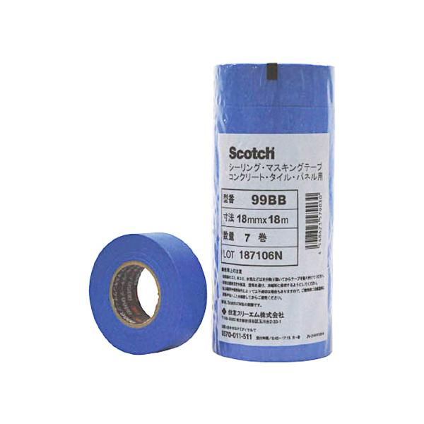 ３Ｍ　マスキングテープ（コンクリート・タイル・パネル用）１８ｍｍ×１８ｍ　９９ＢＢ１８Ｘ１８　１パック（７巻）　（直送）