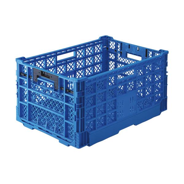 メーカー：三甲　 品番：556110-00  極薄に収納可能なメッシュコンテナ。　　手順1：ワンタッチでロックを解除。手順2：4辺を内側に倒す。折りたたんでコンパクトに。＜使用イメージ＞