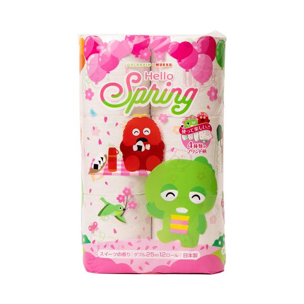 メーカー：丸富製紙 　品番：210895   ぽかぽかな春を満喫するガチャピン・ムックが描かれた限定デザイン　　＜イメージ＞