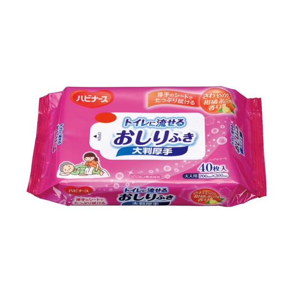ピジョン　ハビナース　トイレに流せる　おしりふき大判厚手　１セット（９６０枚：４０枚×２４パック）