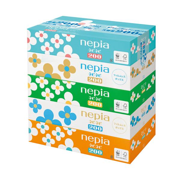 メーカー：王子ネピア 　品番：ネピネピ200W5P   ネピア独自の便利なフィルムレスボックス！フィルムをはがす手間をなくしました。　　