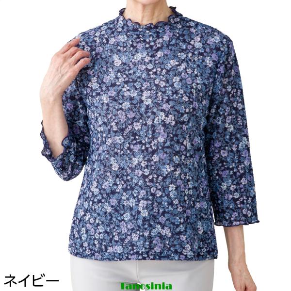 7分袖花柄京都プリントＴシャツ シニアファッション レディース 婦人用 女性用 60代 70代 80代 90代 cf