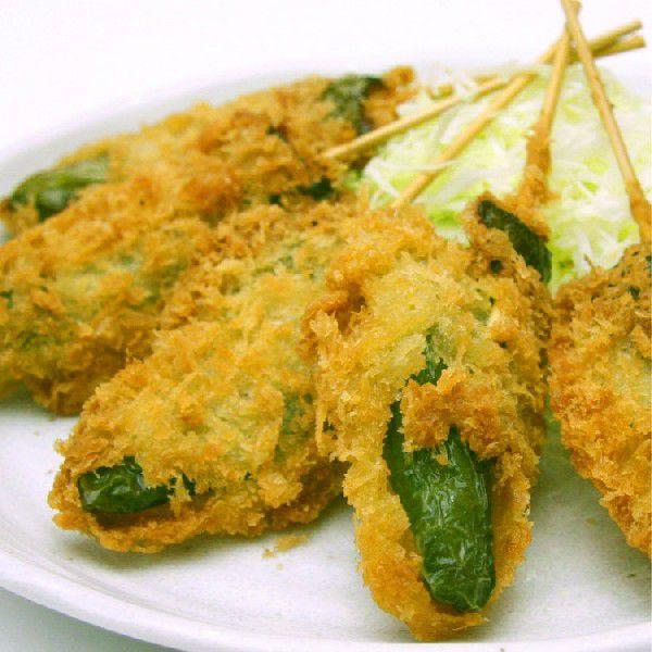 大阪の串カツは牛なんです！下町の味をご自宅で♪大阪グルメの決定版、新世界の串カツ屋さんの味。■商品内容・冷凍 ピーマン 串かつ　25g×5本■原材料ピーマン(国産)、[衣]（パン粉、ミックス粉）／pH調整剤、乳化剤、イーストフード、酸化防止...
