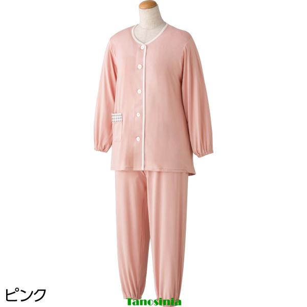 婦人 オールシーズン 大きめボタンのびのびストレッチパジャマ ねまき 婦人用 シニア向け 高齢者 入院 介護 女性 着替え リハビリ 上下セット 病院 寝巻き cf