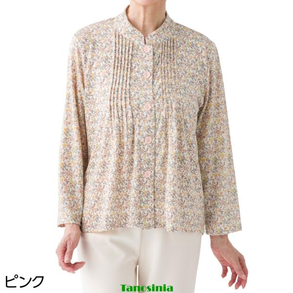 斜め釦ホールピンタックブラウス シニアファッション レディース 長袖 おしゃれ 春夏 トップス 女性 婦人 ミセス 大人 オシャレ着 キレイめ 上品 カジュアル