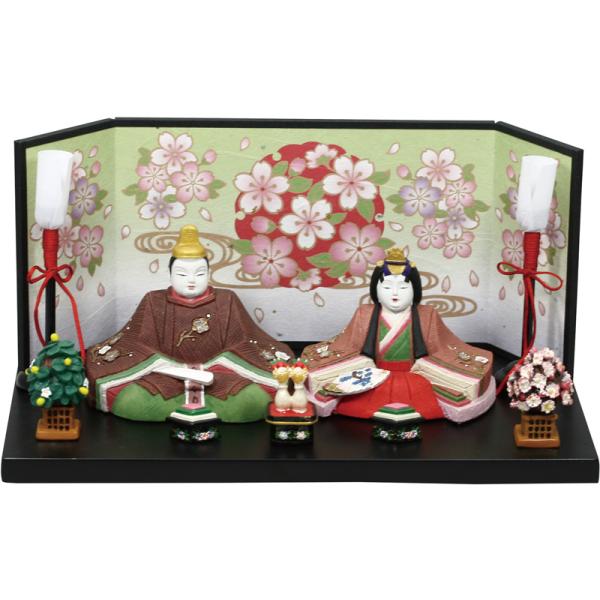 雛人形 コンパクト 内裏雛 梅 大 道具付和紙屏風 ひな人形 雛飾り お