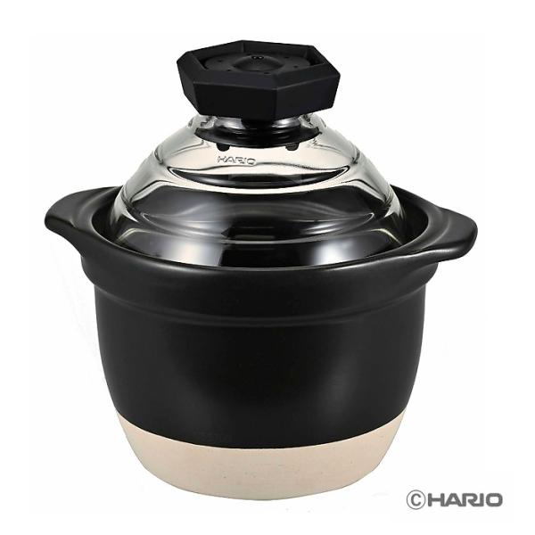 他サイト： ハリオ GNR 150 B W フタがガラスのご飯釜1 2合 GNR150BWの商品画像