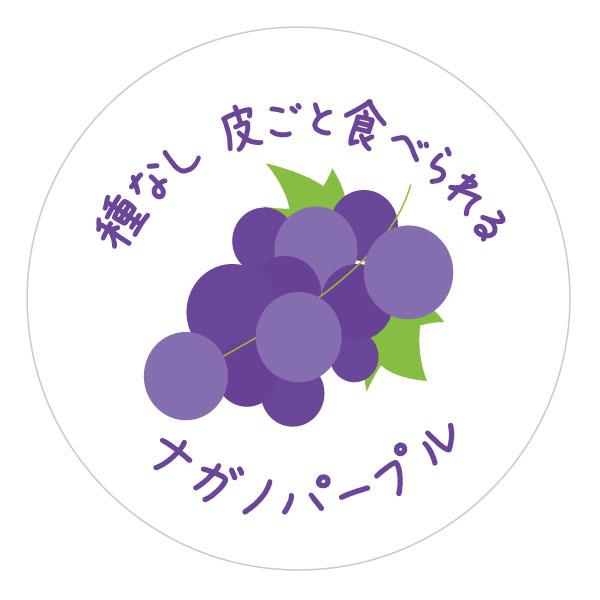 ナガノパープル　シール（515）種なし皮ごと食べられる 丸形 アート紙（ぶどうのイラスト入）　(サイズ40ミリ-120枚)　(サイズ30ミリ-240枚)