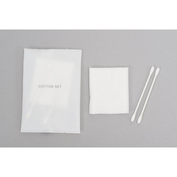 コットン2枚・綿棒2本入りセット素材：[コットン] コットン　[綿棒] コットン・紙軸サイズ：[コットン] 50mm×60mm　[綿棒] 77mm製造国：中国入り数：100セット内箱×20箱