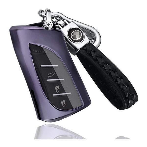 レクサス LEXUS LC LS UX ES 専用 高級 キーケース キーカバー キーホルダー TPU ダークパープル　紫