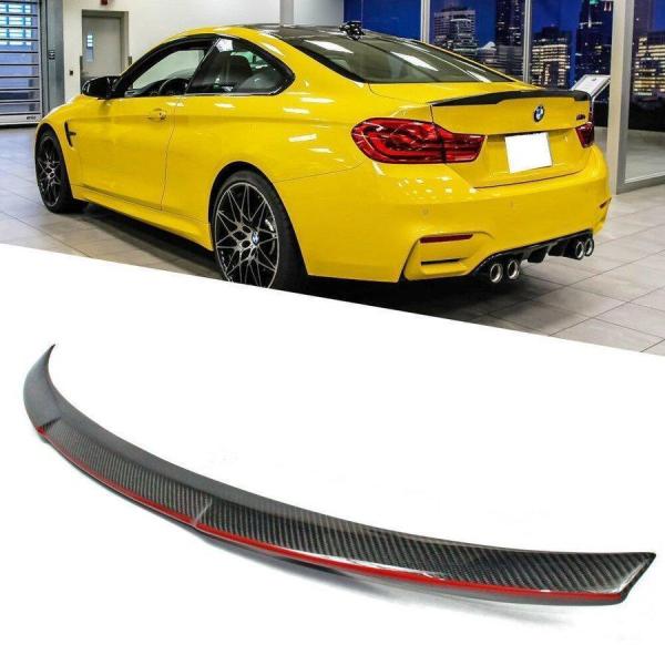カーボン+レッドライン 14-19 BMW F82 クーペ リアスポイラー 赤ライン トランクスポイラー M4 リアルカーボン製