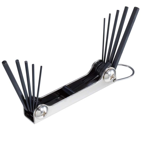 サイズ：中スタイル：10本組10本組の六角レンチセット。折りたたみ式で携帯に便利。工具箱でもかさばりません。トルクが必要なときは、90°にまげて締めます。環境にも配慮したRoHS対応。原産国:日本【セット内容】対辺サイズ:1.27(1/20...