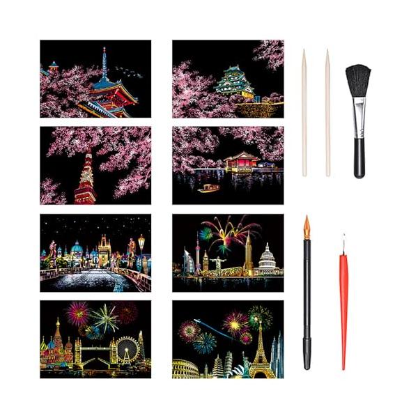LIANHATA スクラッチアート 8枚入 スクラッチ極細ペン付き 20*14cm スクラッチペ
