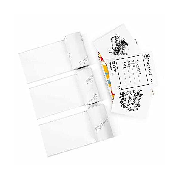 カラー：白サイズ：53mmPhomemo 接着剤 53mm幅 白色感熱紙 プリンター用紙、 Phomemo M02/M02S/M02 PRO/M03/M04ASサーマルプリンター対応、黒文字、3ロール、ノート、リスト、写真に最適。安全な印刷...