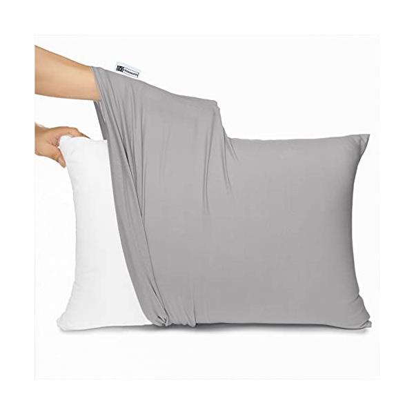 カラー：グレーサイズ：43×63?50×70cm位の枕兼用【素材:綿95％＋ポリウレタン5％】　この枕カバーは使うほど肌になじむ、Tシャツのようなサラっとやわらかい肌触りと、優れた伸縮性によるフィット感を実現したのが特徴です。上質の天然素材...