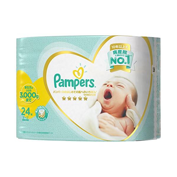 カラー：ホワイトサイズ：新生児サイズ (24個)タイプ: テープサイズ(目安の体重): 新生児 (お誕生~3kg)商品サイズ (幅×奥行×高さ): 155×96×209mm内容量: 24枚対象: 男女共用原産国: 米国新生児サイズが少し大き...