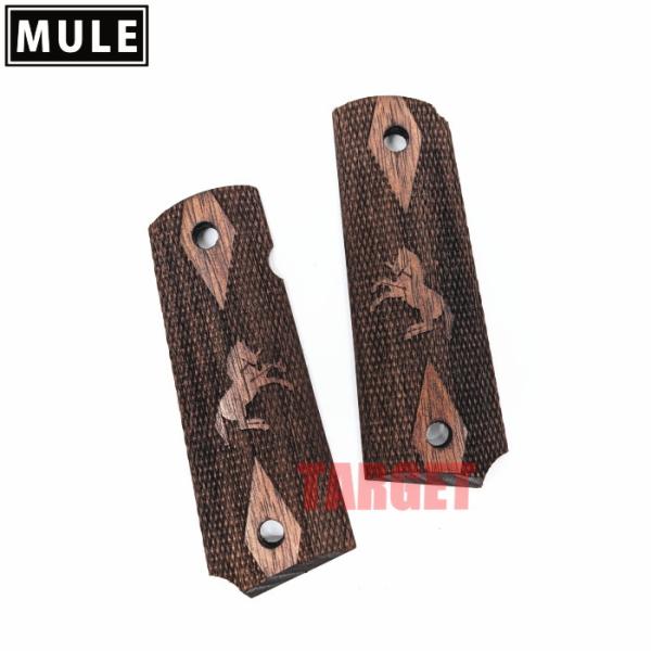 CAW/MULE 1911 木製グリップ ダイヤチェッカー & ウェイト ☆MULE 1911 ガバメント用 木製グリップ ウォルナット ダイヤ