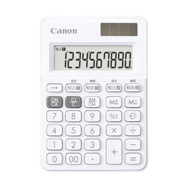 canon キヤノン カラフル電卓 10桁 スノーホワイト ミニミニ卓上サイズ W税機能搭載 LS-100WT-SP■仕様表示桁数：10桁電源：太陽電池＋アルカリ電池（LR44）質量（電池含む）：74g寸法（幅×奥行×厚さ）：約 83×11...