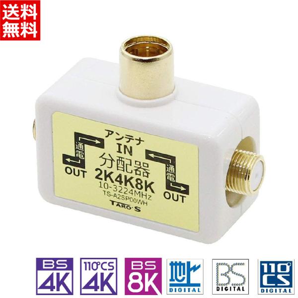 他サイト： 訳あり【送料無料 ネコポス便】TARO'S アンテナ分配器 2分配 4K8K・地デジ・BS・CS放送対応 テレビコンセント直付け 全端子電流通過型 ホワイト TS-A2SP00WHRBの商品画像
