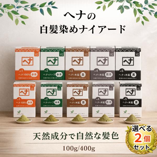 ナイアード ヘナ 白髪染め ヘナカラー ヘナ＋木藍 黒茶 100g / 赤茶 黒 茶 トリートメント 木藍 カラー 400g 400 無添加 ヘナ100% 2個セット