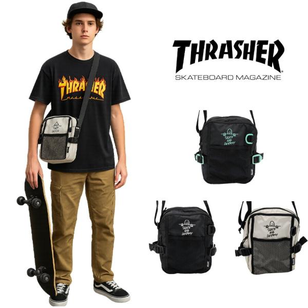 THRASHER thr300 縦型 ミニショルダーバッグ 斜め掛け 斜め掛けバッグ 小さめ かばん 普段使い ユニセックス レディース メンズ プレゼント ギフト ブラック