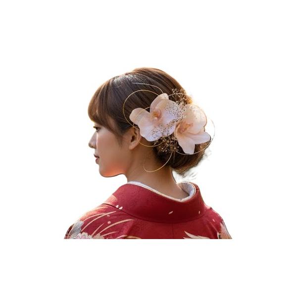 髪飾り 成人式 振袖 卒業式 袴 結婚式 前撮り後撮り豪華造花 水引き・和玉・ヘッドドレス｜和装・洋装 ヘアアクセサリー｜着物 全髪型対応 ピンク/ゴールド9606h