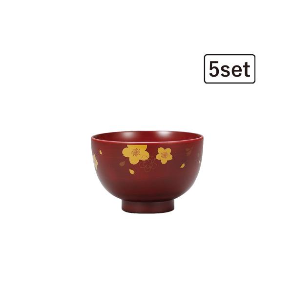 House Hold（ハウスホールド） 汁椀 総赤栃 さくら 370ml 5個 セット 送料無料 食器 お椀 和柄 電子レンジ対応 食洗機対応 日本製