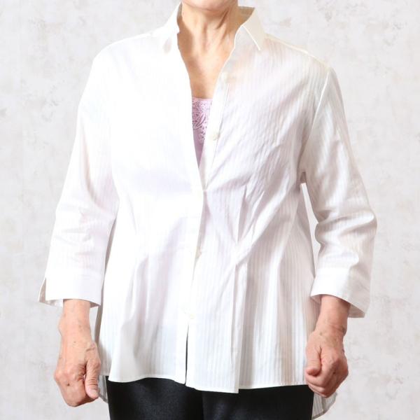 シニアレディースファッション シニア 服 白シャツ ブラウス 七分袖 ドレープ 前開き （70代 80代 女性 婦人服 お年寄り高齢者 ） 母