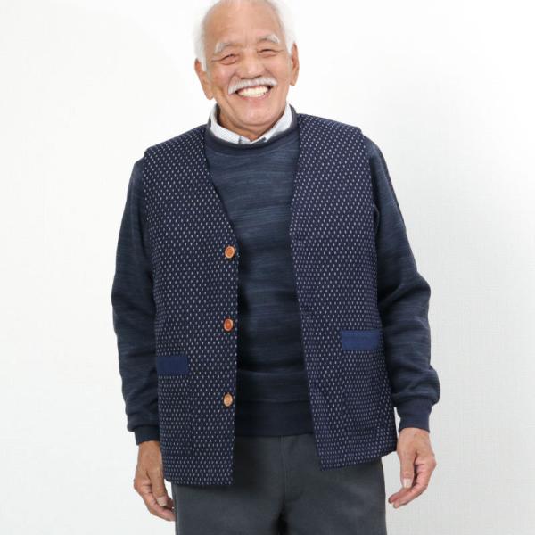 シニアファッション 80代 70代 高齢者 ベスト 紳士服 シニア 服 おじいちゃん 誕生日 敬老の日 プレゼント 日本製 久留米織 あられ柄 裏キルト 爆買 キテコ