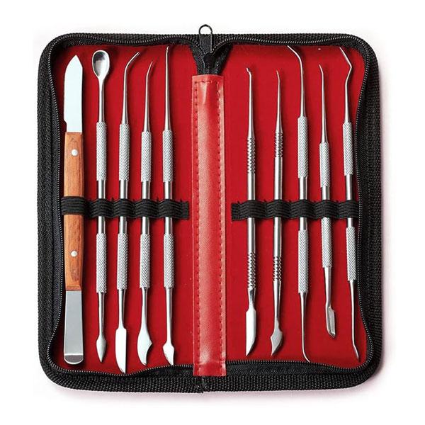 ステンレス製 スパチュラ ヘラ 10本セット粘土細工 パテ造形 模型陶芸 フィギュア モールディングDIYや趣味に活躍する工具 ツール整理 持ち運びに便利なケース付き持ち手には滑り止め加工盛る 削る 混ぜる 掻き出す造形美術に必要な作業がお...