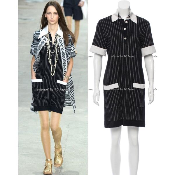 シャネル ワンピース CHANEL ブラック・ストライプ・コットン F34