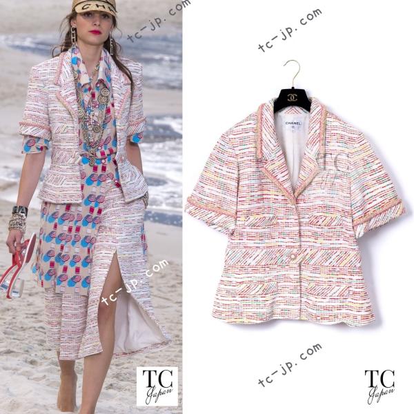 CHANEL（シャネル） ジャケット ホワイト レッド コットン ツイード
