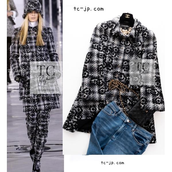 CHANEL（シャネル） コート ブラック グレー カメリア柄 CC ボタン 
