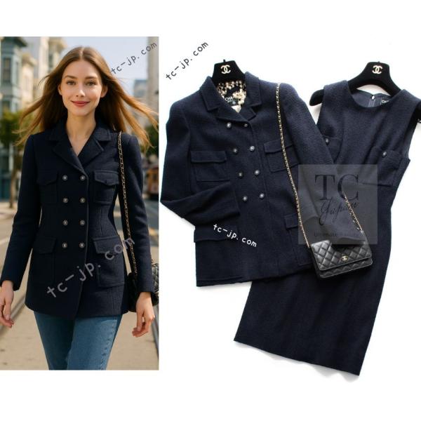 【正規品美品】CHANEL ネイビー テーラードジャケット34 CHANEL（シャネル） ワンピース ジャケット セットアップ ヴィンテージ