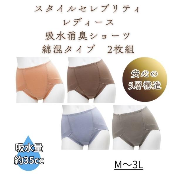 【辻一】スタイルセレブリティ レディース 吸水消臭ショーツ 綿混タイプ 2枚組 失禁パンツ 尿漏れパンツ 787709