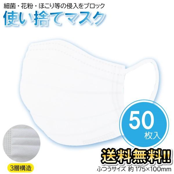 マスク 50枚 大人用 ふつう 使い捨て 三層構造 不織布フィルター 男女兼用 ノーズフィットワイヤー お徳用