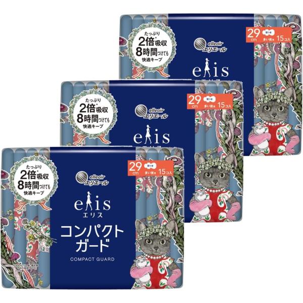 他サイト： ≪ヒグチユウコ企画品≫ エリス コンパクトガード 29cm（多い夜用）羽つき 15枚×3個 　栃木倉庫の商品画像