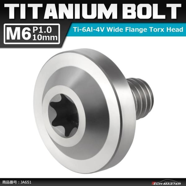 64チタンボルト M6×10mm P1.0 トルクス穴 フランジ付き ボタンボルト シルバーカラー 素地 1個 JA651