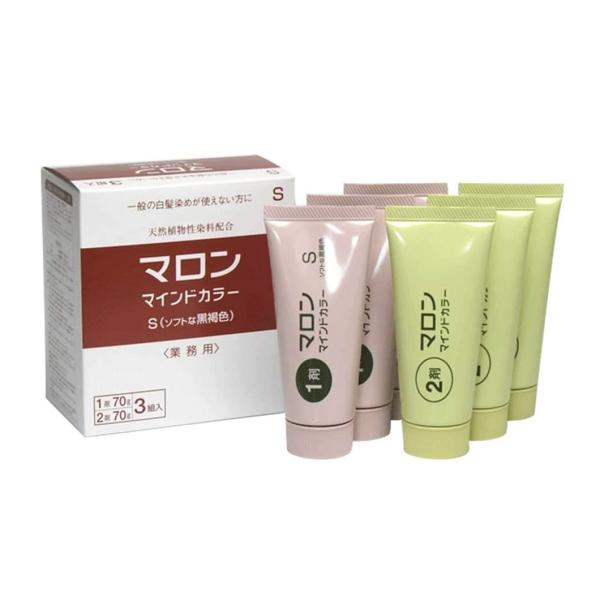 カラー：S(ソフトな黒褐色) 内容量：1剤70g×3(チューブ式)、2剤70g×3(チューブ式)、、使用説明書