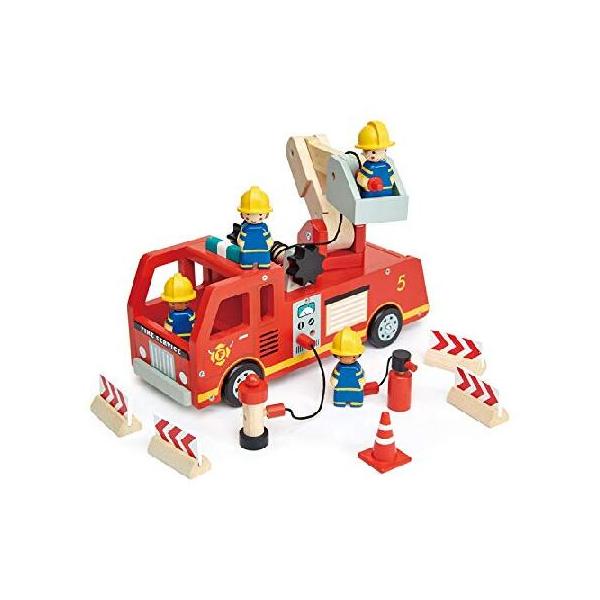 Tender Leaf Toys - Fire Engine - Wooden Fire Truck Toy with Firefighters and Accessories - Story Telling, Pretend Play and Imaginative Play for Age 3+