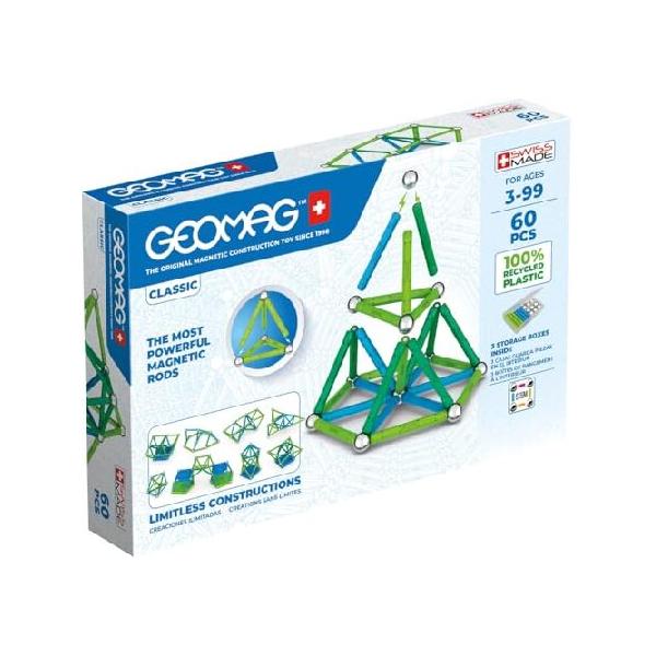 Geomag Classic Magnetic Toys for Kids Ages 8+, 60pc Educational STEM Magnets for Kids - Swiss-Made Magnetic Blocks, Tiles and Building Toys from 100%