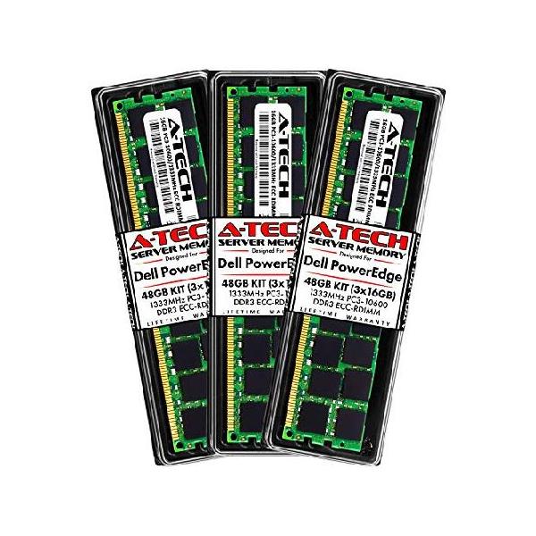 A-Tech 48GB (3x16GB) RAM for Dell PowerEdge C1100, C2100, C6100, C6105, C6145 Servers | DDR3 1333MHz ECC-RDIMM PC3-10600 2Rx4 1.5V 240-Pin ECC Registe