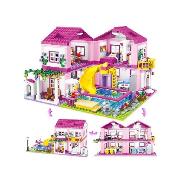 Pink Girls Summer Villa Friends Building Set Compatible with Lego Friends Construction Educational Toy for Kids Age 8-12 and Up 1018 PCS