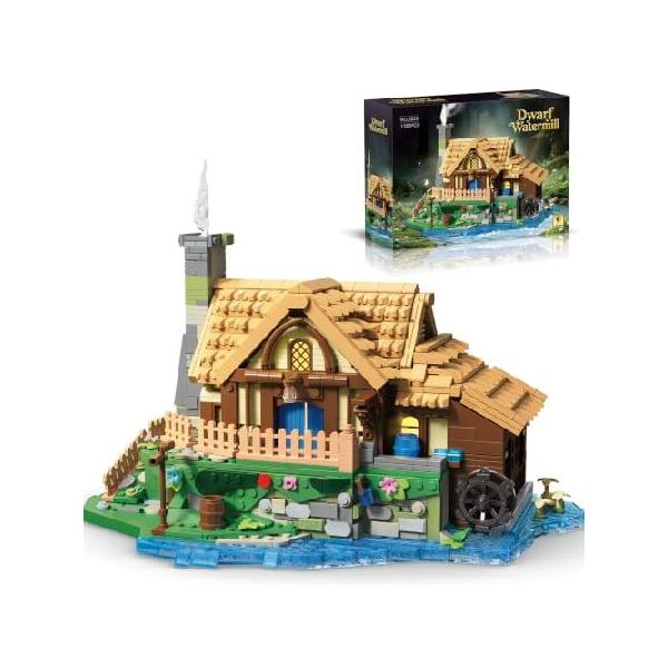 BeepZipp Dwarf Watermill Building Set, Medieval Fantasy Cottage Model