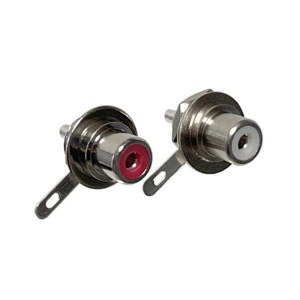 RCA端子 ピンジャック (赤白セット) 各1個カラー：赤白セット直径10mmの穴に対して裏面からのナット締めで取り付けることが可能です。修理・交換・自作用＜この商品の配送について＞この商品は郵送メール便での御発送となります。郵送での御発送...