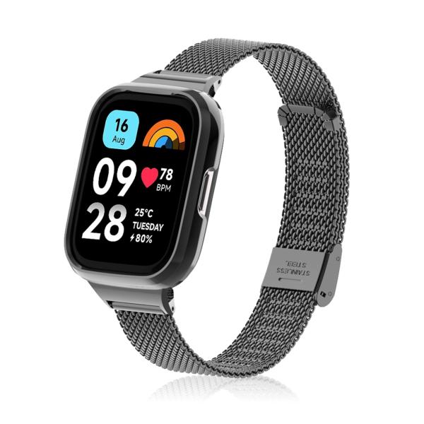 Xiaomi Redmi Watch 3 Active 対応 バンド 金属ベルト ステンレス製 替えベルト 長さ調節可能 交換バンド  ブラック