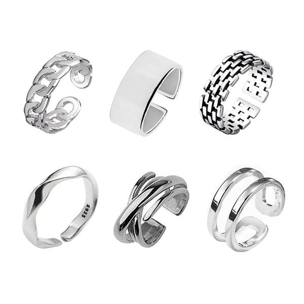 指輪 6個入り リング アクセサリー ファッションリング メンズ レディース 人気 セット 調節可能 おしゃれ シンプル シルバー
